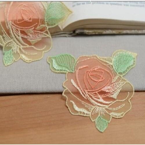 10Pcs Flower Ganza Lace Applique Sewing Trims for Cloting DIY Craft Sew On size 7.5*9.5cm -HBLX