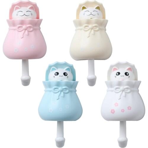 1/2Pcs Household Cartoon Cat Decorative Hooks Key Holder Wall Mounted Adhesive Hanger Hat Rack Sundries Organizer Accessories