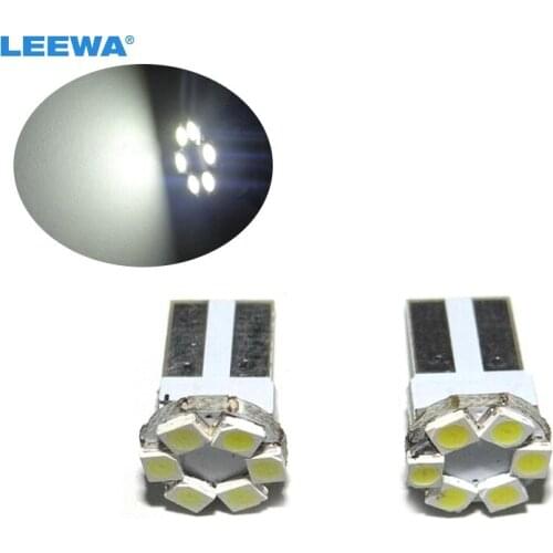 LEEWA 50pcs White T10 6LED 1206 SMD Wedge Light Bulbs 168 194 #CA3694