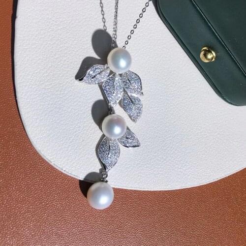 Leaf Style 925 Sterling Silver Pendant Base Settings Mountings Findings Parts for Pearl Crystal Jade Agate Beads Stones