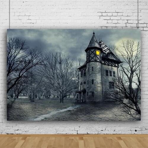 Mocsicka Retro Castle Forest Backdrop Dark Cloud Moon Halloween Photo Background Newborn Baby Child Photography Props Decoration