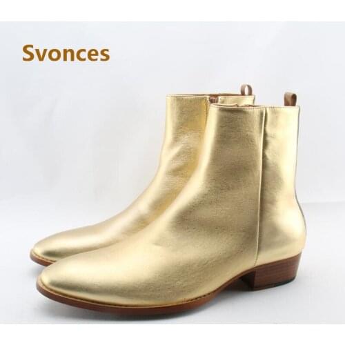 Zapatos Hombre Gentleman Fashion Gold Silver Boots Luxury Genuine Leather Mens Shoes Breathable Brand Chelsea Boots Shoes Man