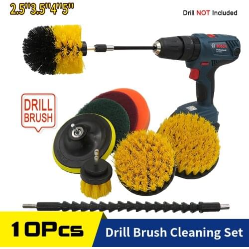10Pcs Drill Power Scrub Pad Clean Brush Set For Leather Plastic Wooden Furniture Car Interiors Cleaning Power Scrub Cleaning kit
