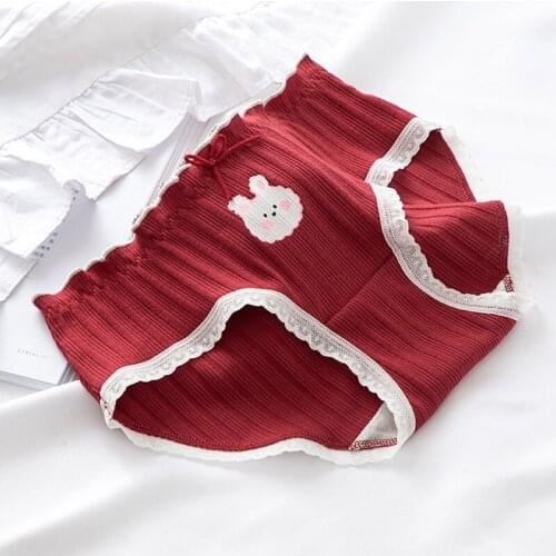 2021 New Fashion Strawberry Cute Rabbit Fungus Threading Girls Underwear Cotton Crotch Underwear Waist Cute Cartoon Student