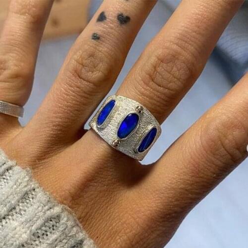 2021 New Luxury Vintage Blue Zircon Wedding Rings For Women Trendy Silver Plated Female Jewelry Birthstone Valentine Party Gifts