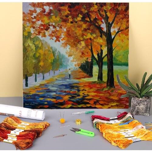 Endlless Fall Printed Fabric 11CT Cross-Stitch DIY Embroidery Set DMC Threads Sewing Handiwork Needlework Painting Stamped