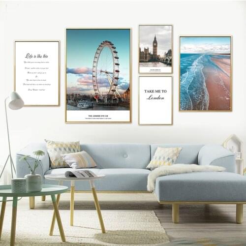 Landscape Canvas Poster Nordic Decoration Ferris Wheel Ocean Beach Wall Art Print Painting Picture Scandinavian Home Decor