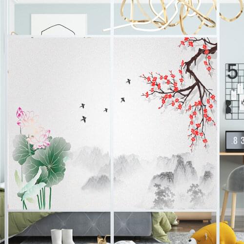 Window Film Privacy Flower Painting Frosted Glass Sticker UV Blocking Heat Control Window Coverings Window Tint for Homedecor