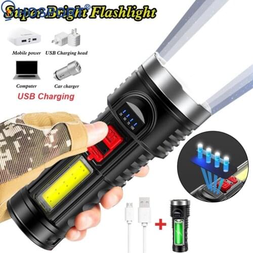 Portable USB Rechargeable Built-in 18650 Battery Handheld Flashlight Electric Torch for Outdoor Camping Hiking Fishing LED Light