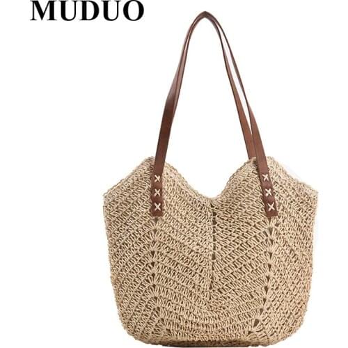 Casual Large Capacity Straw Women Shoulder Bags Weave Handbags Handmade Summer Beach Rattan Bag Big Tote Bali Purses Travel Sac