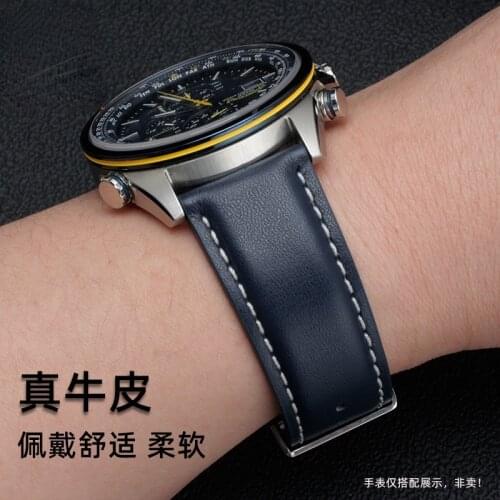 First Layer Cow Leather Watch Strap Mens for Citizen Eco-Drive Blue Angel Series Quick Release Genuine Leather Bracelet 22 23mm