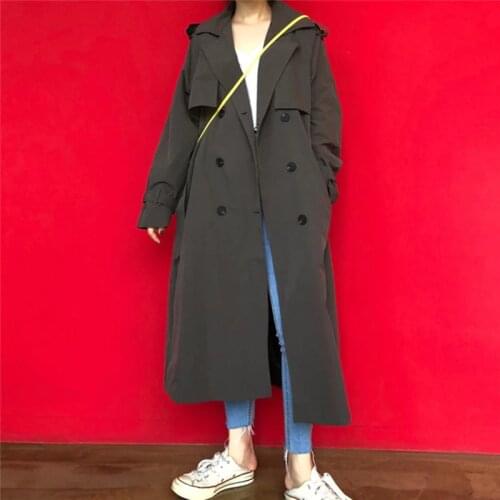 Retro UK style 2020 Fall /spring Casual Double breasted Simple Classic Long Trench coat with belt Female windbreaker Korean FY78