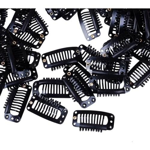 10/100Pcs Rubber Wig Clips For Hair Extensions Black 3.3CM 9 Claws Wig Combs Hair Clips For Weave Extensions U/Wire Shape Clips