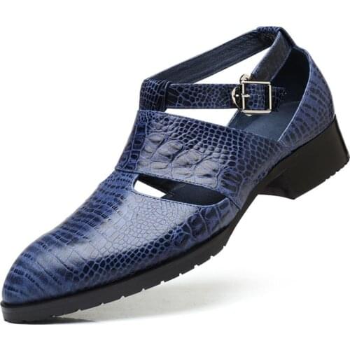 New Mens High Quality Genuine Leather Sandals Pointed Toe Buckle Summer Dress Shoes Men Business Leisure Casual Shoes Man Sandal