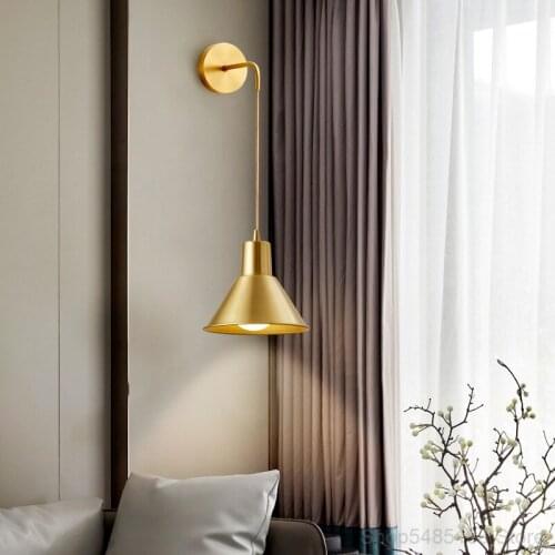 Nordic Brass Wall Lamp Modern Led Bedroom Bedside Lamp Aisle Corridor Living Room Background Wall Decor Wall Lamp Light Fixtures
