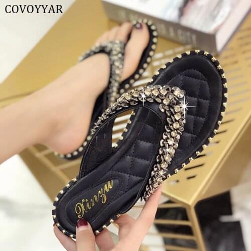 COVOYYAR Summer Flat Flip Flops Women Slippers Rhinestone Slides Shoes Woman Plus Size 42 Beach Designer Thong Sandals WSL246