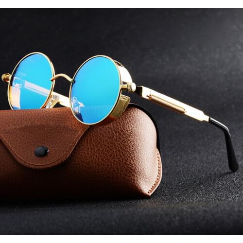 Classic Gothic Steampunk Style Round Sunglasses Men Women Brand Designer Retro Round Metal Frame Colorful Lens Sun Glasses