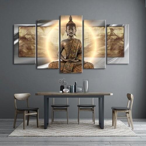 5 Pieces Zen Buddha Image Poster Modern High-Definition Print Picture Buddha Meditate Wall Art for Living Room Home Decoration