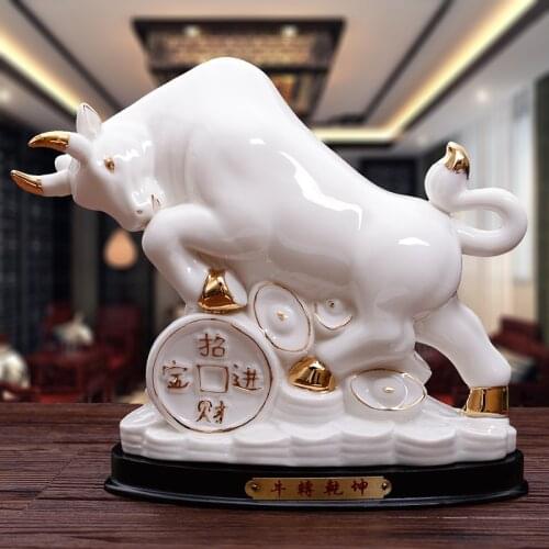 Stock market business Success GOOD luck Mascot 2020 HOME company SHOP TOP ART Money Drawing Bull Chinese porcelain statue