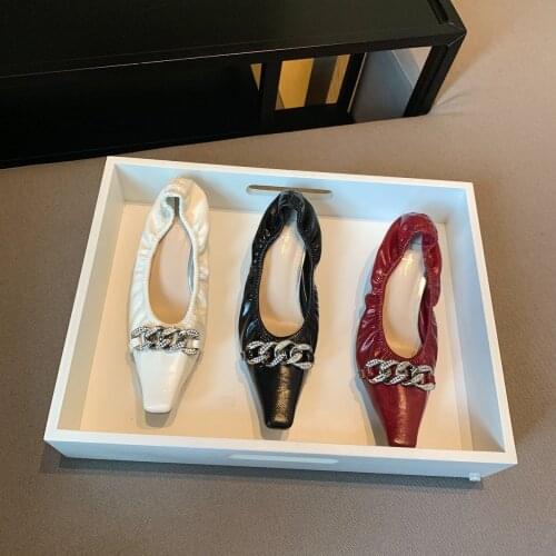 2021 Spring/Summer New High Heels Slip-on Metal Buckle Square Toe Stiletto Heel Pumps