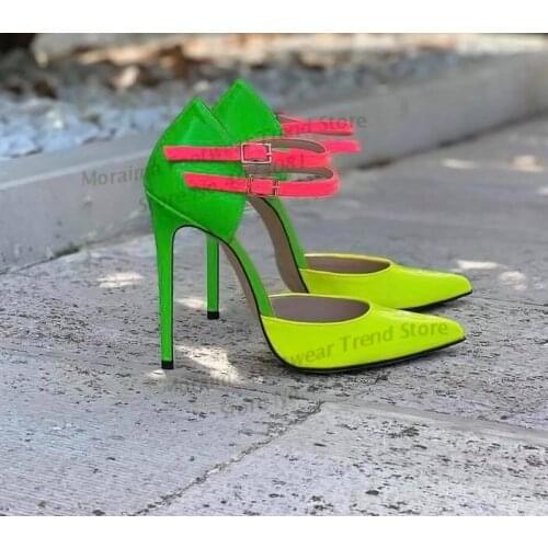 Moraima Snc Pointed Toe High Heel Shoes Woman Sexy Ankle Strap Party Dress Shoe Ladies Mixed Colors Thin Heels Shoe
