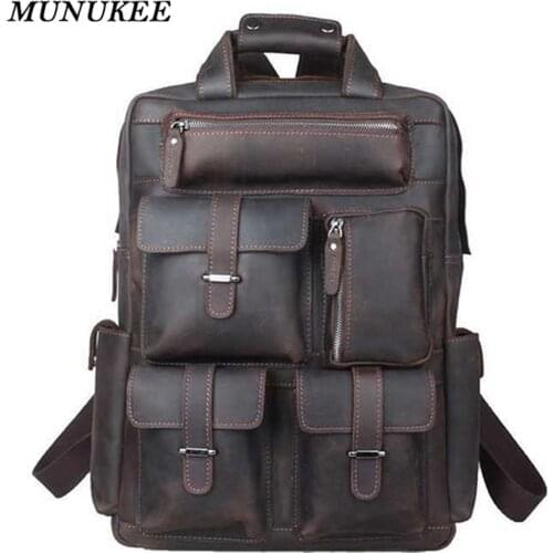 Vintage Crazy Horse Leather Men Backpack Travel Backpack Genuine Leather Backpack Men School Backpack Fashion Rucksack Book Bag