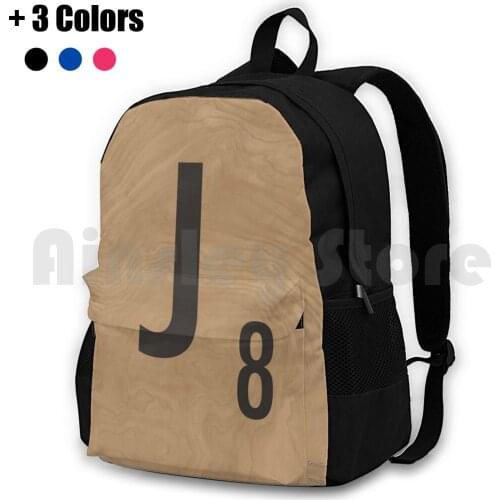 Scrabble Outdoor Hiking Backpack Waterproof Camping Travel Scrabble Scrabble Scrabble Tile Geek Nerd Board Game Letter J Wood