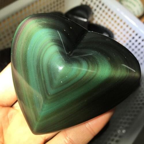 High Quality Natural Rainbow Obsidian Heart Reiki Gem For Healing Decoration
