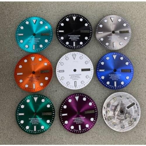 29mm Green Luminous Double Date Watch Dial for NH36A Movement with S Logo