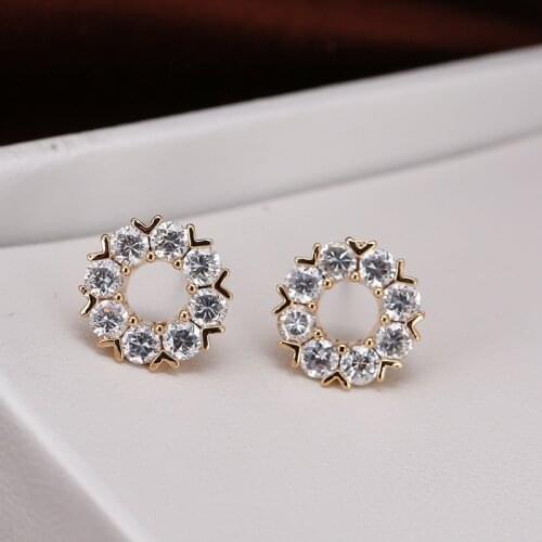 DE236 Fashion Street Snap Sweet 4A Zircon Circular Ring Flower Geometry Ear Stud GIRLS Gift Party WOMENS Jewelry Earrings 2021