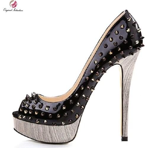 Women High bottom Casual Heels Summer Thin Heels High Heels With a Water Table Peep Toe Pumps Sexy Rivet Heels Size35-45