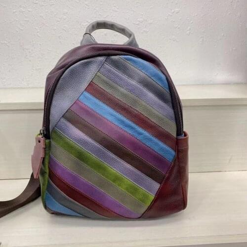 Real Leather Backpack Girls Genuine Leather Color Contrast Backpacks for Women Bags Mini Back Pack Mochilas Para Mujer 2021 New