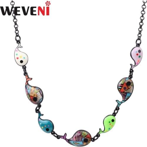 WEVENI Statement Maxi Enamel Metal Whale Fish Choker Necklace Pendants Chain Collar Fashion Ocean Animal Jewelry For Women