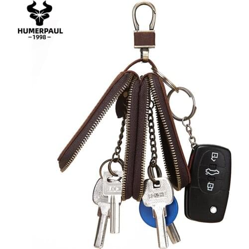 100% Genuine Leather Double Key Wallet Organizer Car Key Holders Housekeeper For Men Multifunctional Home Keychain Purse Bag