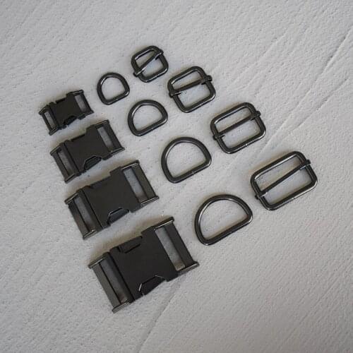 20 Sets 15/20/25/30mm Webbing Metal Black Strap Slider D Ring Release Belt Buckle For Dog Collar Paracord Sewing Accessory