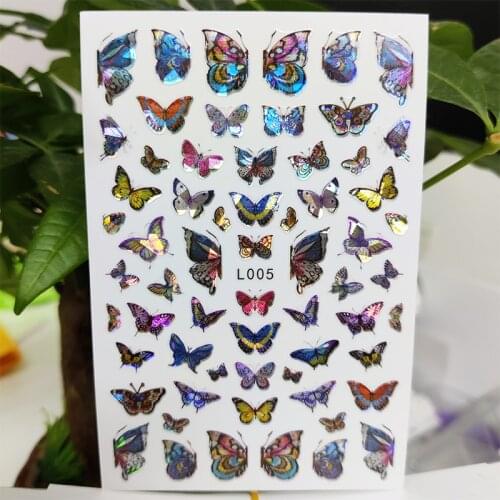3D Nail Sticker Waterproof Self-adhesive Stickers for Nails Laser Blue Color Butterfly Nail Art Decoration Aurora Silver Design
