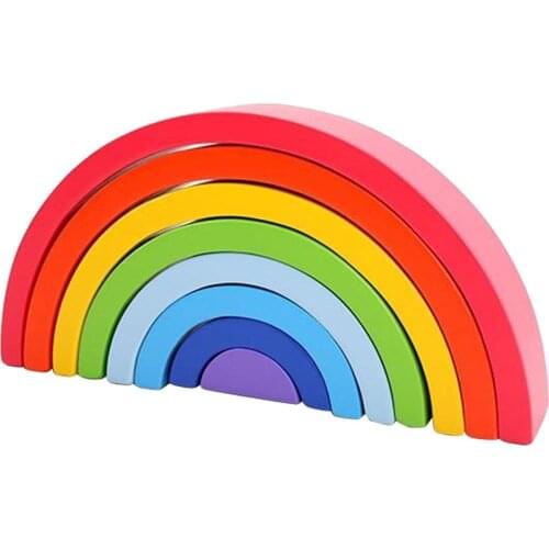 8pcs/set Wood Rainbow Building Stacking Nesting Blocks Handcrafted Game Learning Toys
