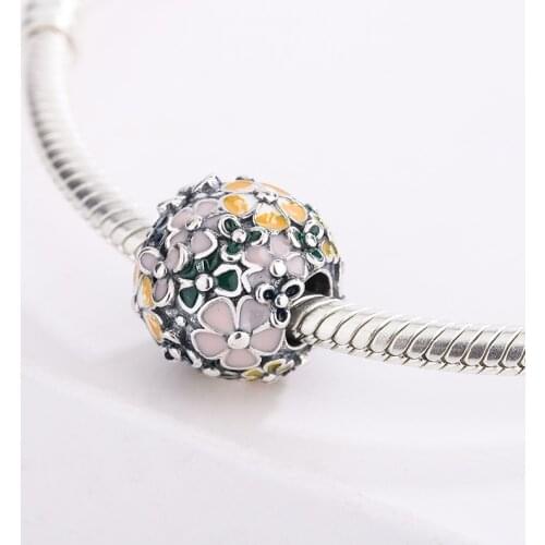 925 Sterling Silver Cz Colorful Zirconia Flower Beads Pendant Charms Bracelet DIY Jewelry Making For Pandora Fashion Accessories