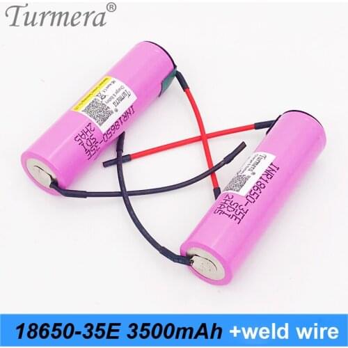 Turmera 18650 35E 3500mAh Battery 15A Welding Wire for 12V 16.8V 18V 21V 25V Electric Drill Screwdriver Battery and E-bike Use A
