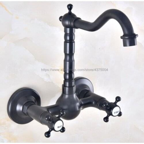 Oil Rubbed Bronze Bathroom Mixer Taps Double Handles Wall Mounted 360 Swivel Faucets Nnf469