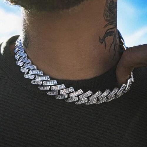 Big Heavy Iced Out Bling Baguette 5A Cubic Zirconia CZ Cuban Link Chain Necklace for Hip Hop Men Women charm 19MM choker Jewelry
