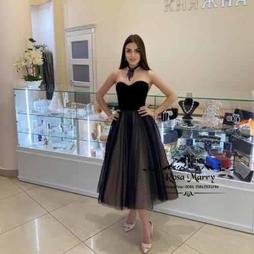 Black Cheap Short Women Prom Dresses A Line Tea Length Gothic Plus Size Formal Evening Party Gowns Vestido De Fiesta De Boda