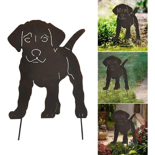 Art Silhouette Puppy Dog Animal Insert Shape Wrought Iron Garden Stake Lawn Outdoor Yard Decor Decorative Stakes Garden Decor Re