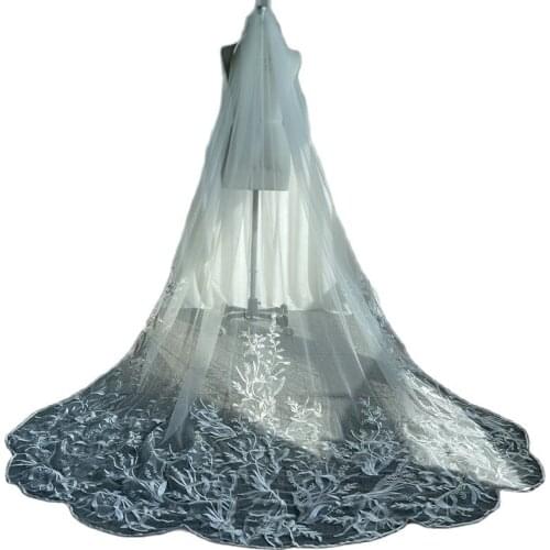 White Cathedral Wedding Veil with Lace 3D Floral Appliques Vestido De Noiva Longo Custom Made Bridal Veil Two Layers