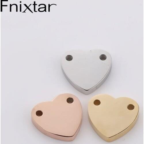 Fnixtar Mirror Polished Stainless Steel Hearts Charm Connector DIY Making Heart Bracelet Charms Pendants 8.5*8.5mm 20Piece/lot