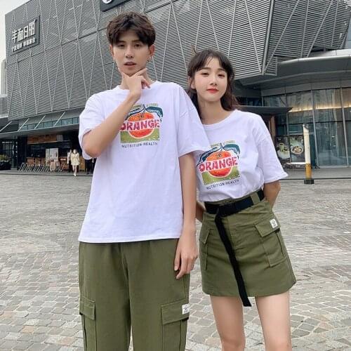 Korean Version of The Orange Letter Printing All-match Round Neck Bottoming Shirt Summer Loose and Thin Short-sleeved T-shirt