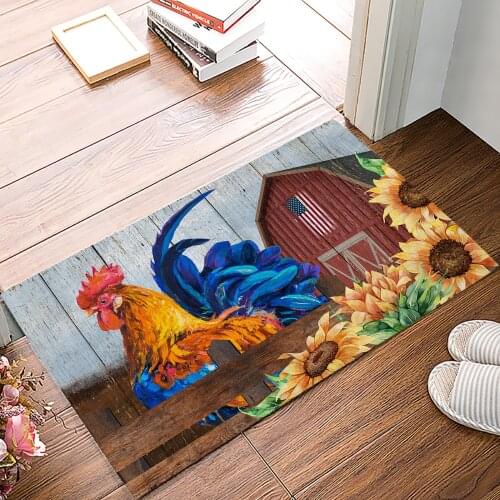 Rooster Sunflower Farm Idyllic Anti-Slip Doormat Bedroom Kitchen Mat Bathroom Rug Home Doormat for Entrance Door