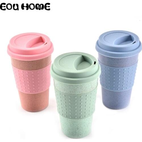 3 Colors Optional Wheat Stalk Simple Coffee Mugs Portable Travel Mug with Lid Student Water Cup Milk Juice Cups Environmental