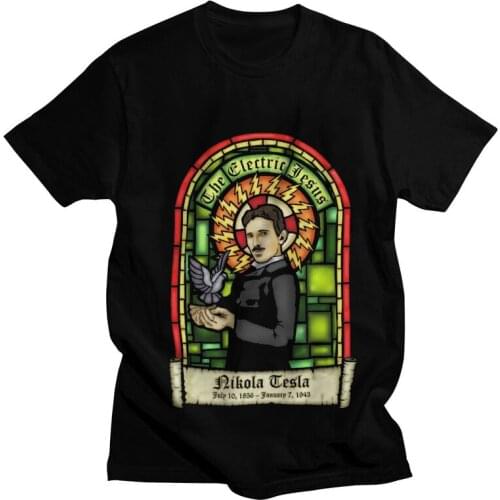 Nikola Tesla The Electric Jesus T Shirt Mens Cotton Printed T-shirt Novelty Tshirt Short Sleeve Subject Inventor Physics Tee Top