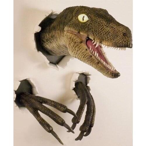 Wall Mounted Dinosaur Sculpture Wall Hanging Life-Like Wall Bursting Dinosaur Bust Prop Resin Ornament Decoration Art Crafts